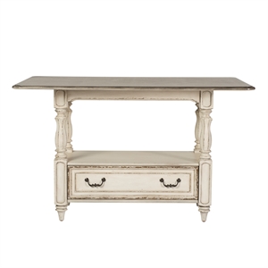 Pemberly Row Antique White Gathering Table with Faceted Turned Legs