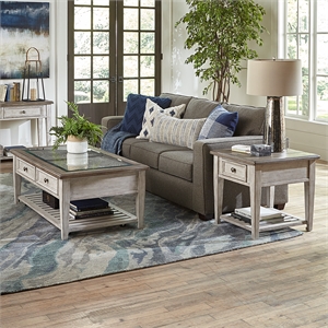 Pemberly Row 3 Piece Antique White Coffee Table & End Table Set Rubberwood