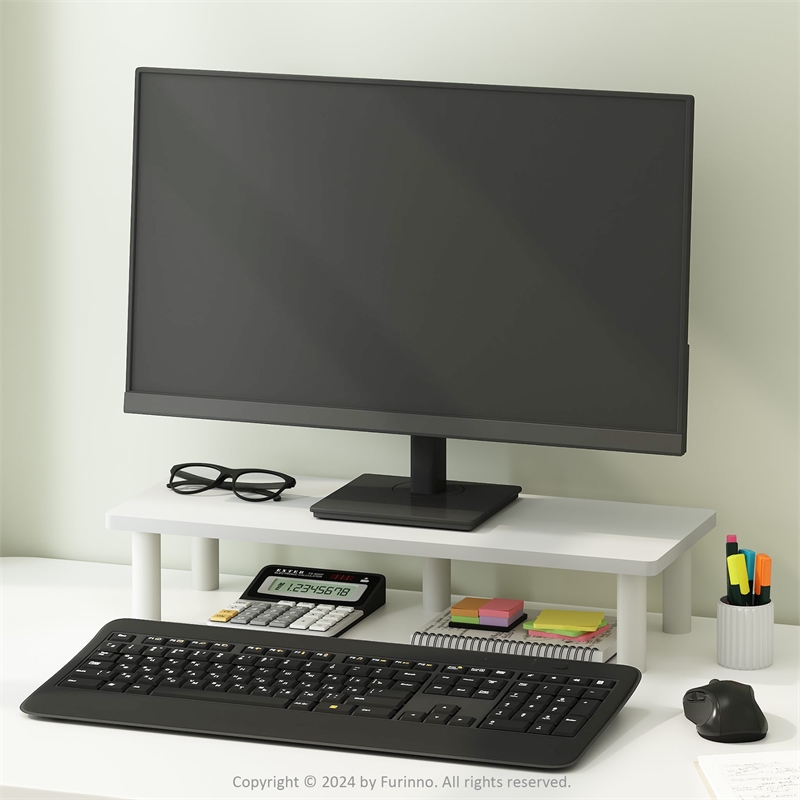 Pemberly Row Monitor Riser Stand with No Tools Assembly in White