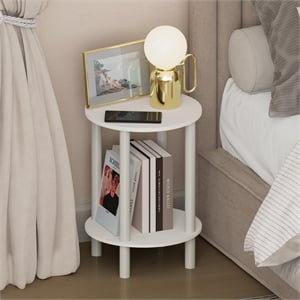 Pemberly Row 2-Tier Round Tall Narrow Open Shelf Nightstand in White