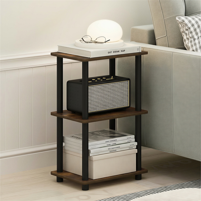 Pemberly Row 3-Tier Open Frame Corner Shelf with Open Back in Amber Pine