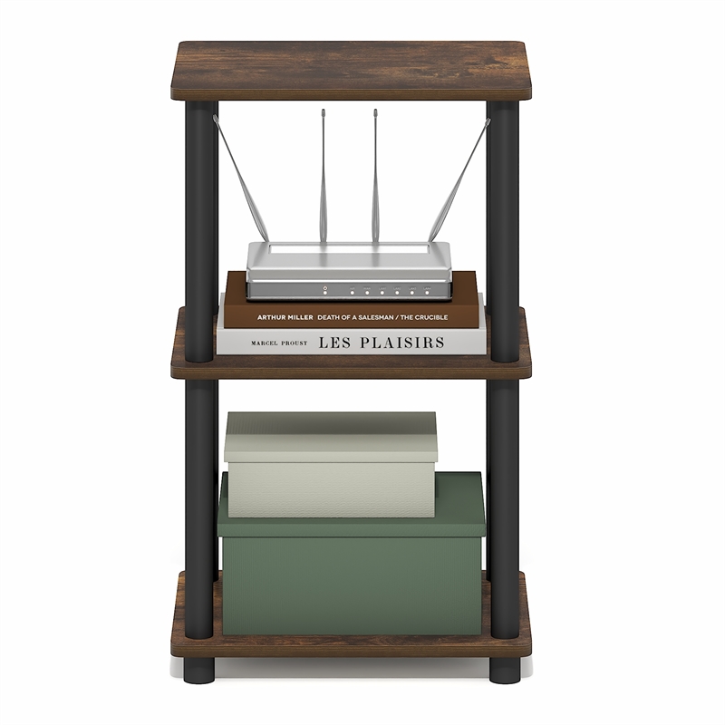 Pemberly Row 3-Tier Open Frame Corner Shelf with Open Back in Amber Pine