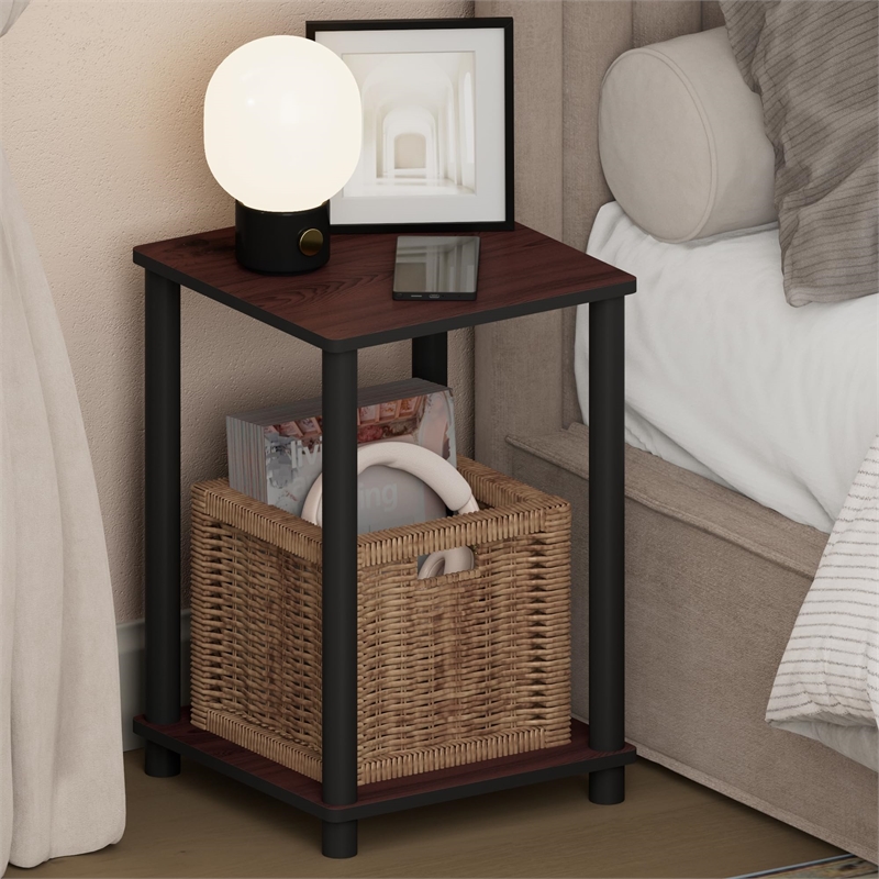 Pemberly Row 2-Tier Open Shelf Toolless Square Nightstand in Dark Cherry