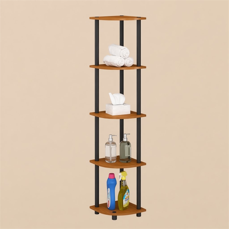 Pemberly Row 5-Tier Corner Display Rack Shelving Unit in Light Cherry Oak