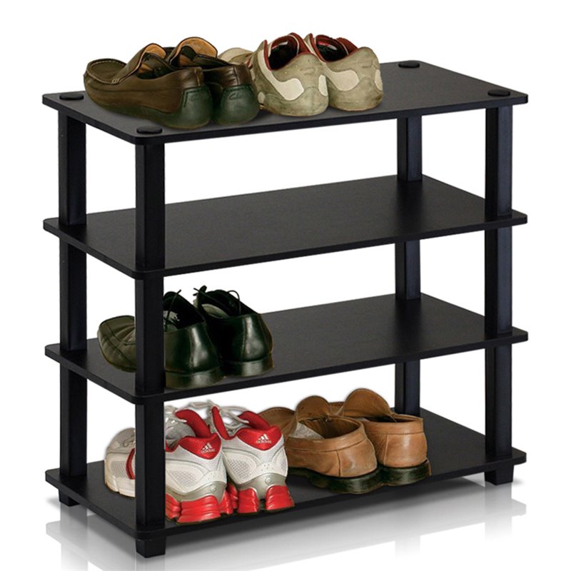 Pemberly Row Engineered Wood 4-Tier Shoe Rack in Espresso/Black