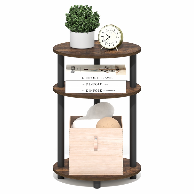 Pemberly Row 3-Tier Oval End Table Night Stand in Amber Pine/Black