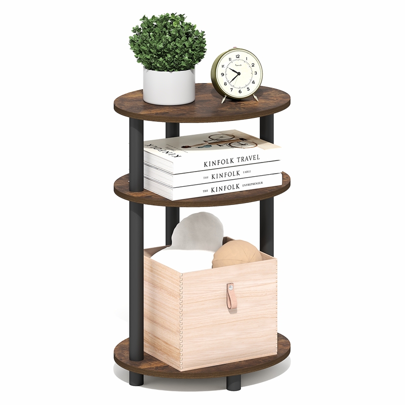 Pemberly Row 3-Tier Oval End Table Night Stand in Amber Pine/Black