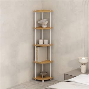 Pemberly Row 5-Tier Corner Display Rack Shelving Unit in Light Beech
