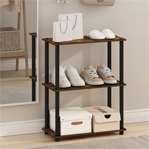 Pemberly Row 3-Tier Compact Multipurpose Shelf Display in Amber Pine/Black