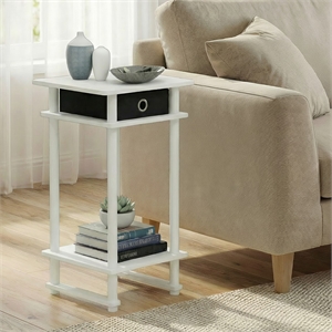 Pemberly Row 3-Tier Narrow Toolless End Table with Storage Bin in White