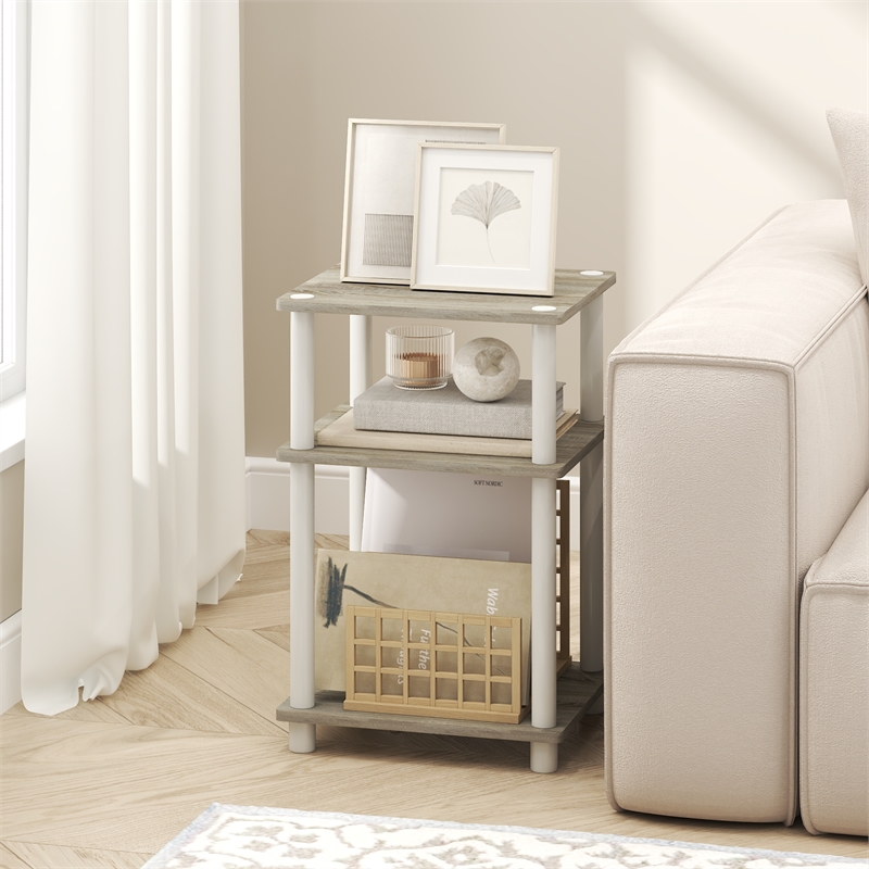Pemberly Row 3-Tier End Table Night Stand with Tool-Free Assembly in Light Oak