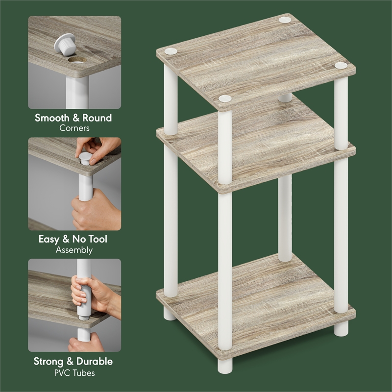 Pemberly Row 3-Tier End Table Night Stand with Tool-Free Assembly in Light Oak