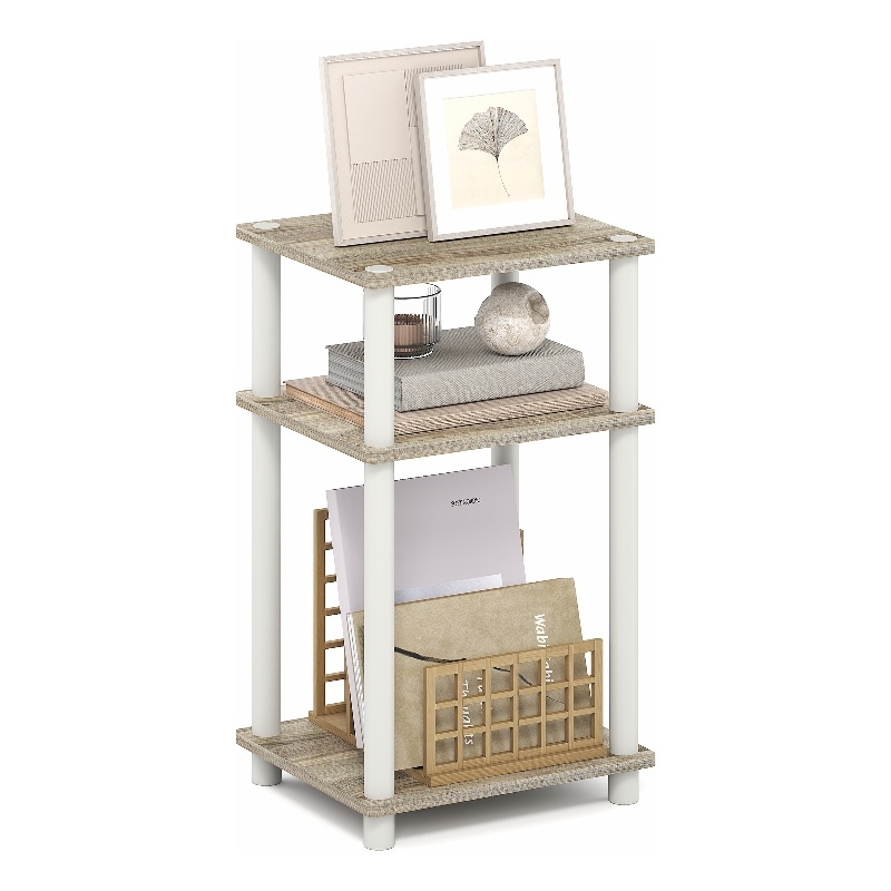 Pemberly Row 3-Tier End Table Night Stand with Tool-Free Assembly in Light Oak