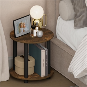 Pemberly Row 2-Tier Small Round Toolless Nightstand in Amber Pine