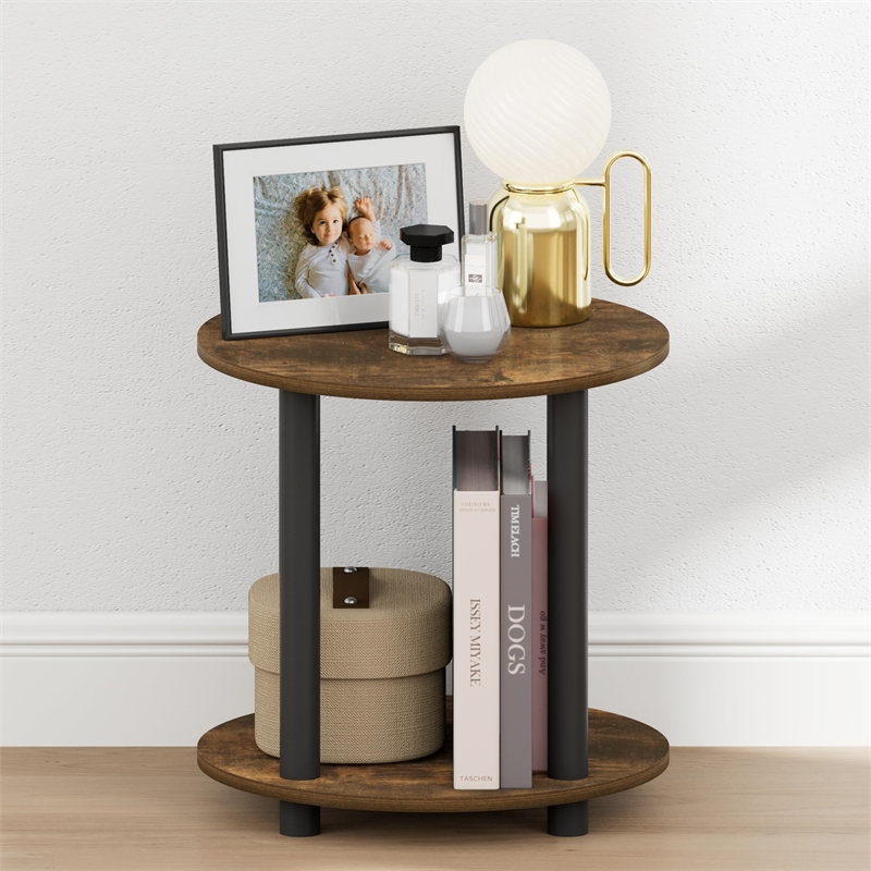 Pemberly Row 2-Tier Small Round Toolless Nightstand in Amber Pine