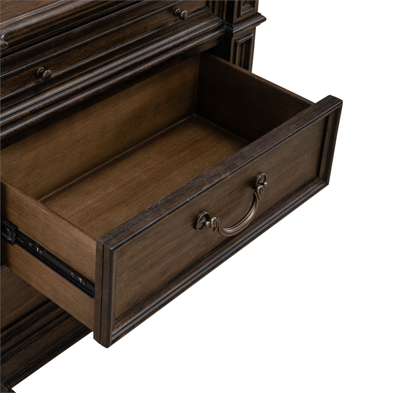 Pemberly Row Nightstand with Built-In Charging Station in Chateau Brown Hickory