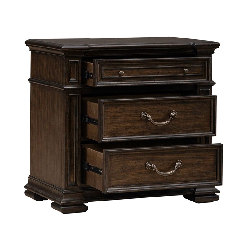 Pemberly Row Nightstand with Built-In Charging Station in Chateau Brown Hickory