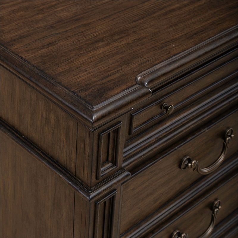 Pemberly Row Nightstand with Built-In Charging Station in Chateau Brown Hickory