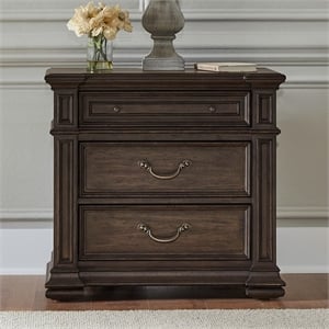 Pemberly Row Nightstand with Built-In Charging Station in Chateau Brown Hickory