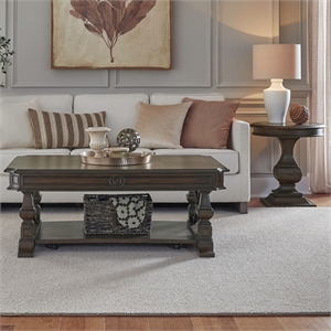 Pemberly Row 3 Piece Cocktail and Round End Table Set in Chateau Brown Hickory