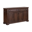 Pemberly Row Dining Buffet Cabinet with Blue Stone Top Inserts in Brown Hickory