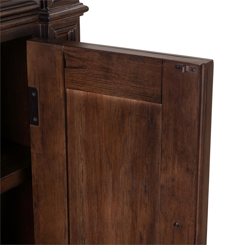 Pemberly Row Dining Buffet Cabinet with Blue Stone Top Inserts in Brown Hickory
