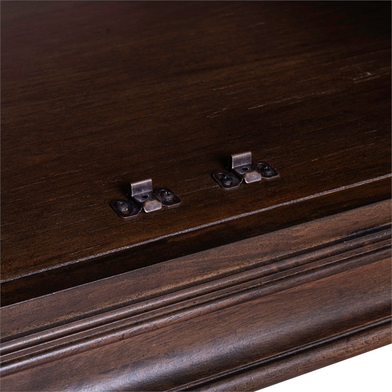 Pemberly Row Dining Buffet Cabinet with Blue Stone Top Inserts in Brown Hickory
