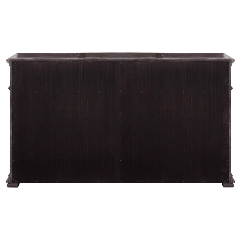 Pemberly Row Dining Buffet Cabinet with Blue Stone Top Inserts in Brown Hickory