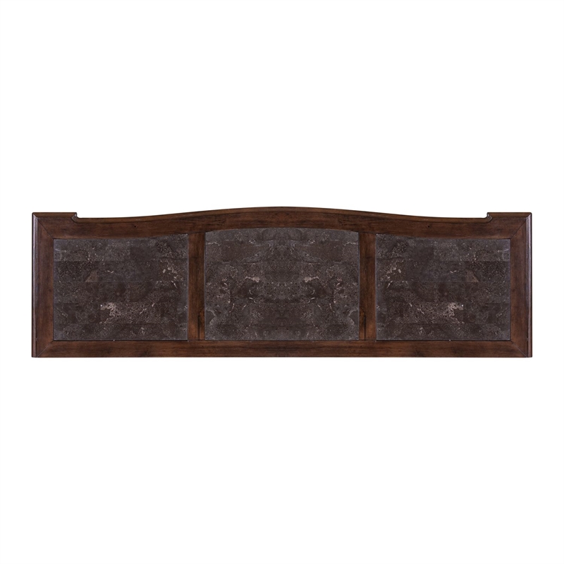 Pemberly Row Dining Buffet Cabinet with Blue Stone Top Inserts in Brown Hickory