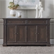 Pemberly Row Dining Buffet Cabinet with Blue Stone Top Inserts in Brown Hickory