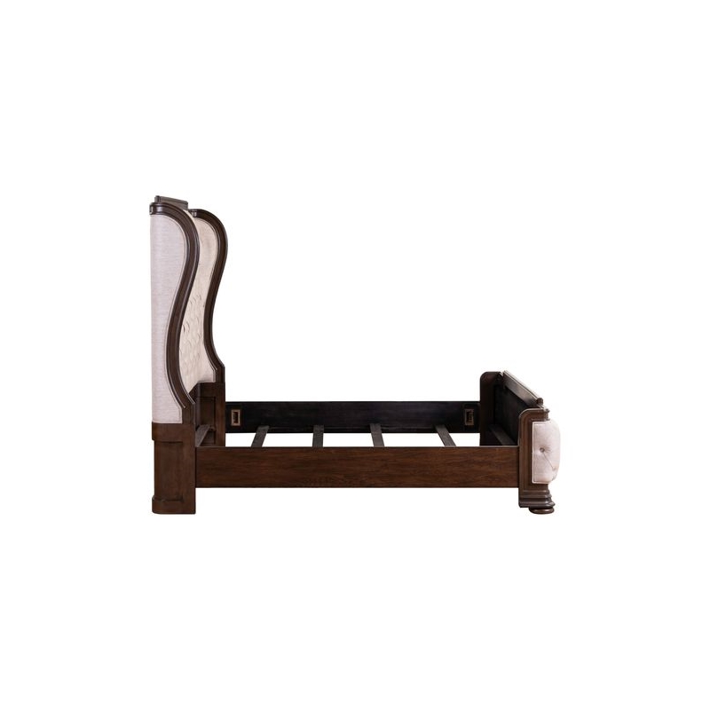 Pemberly Row King Upholstered Shelter Bed with Tufted Panel in Brown Hickory
