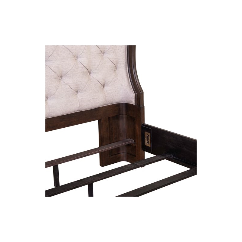 Pemberly Row King Upholstered Shelter Bed with Tufted Panel in Brown Hickory