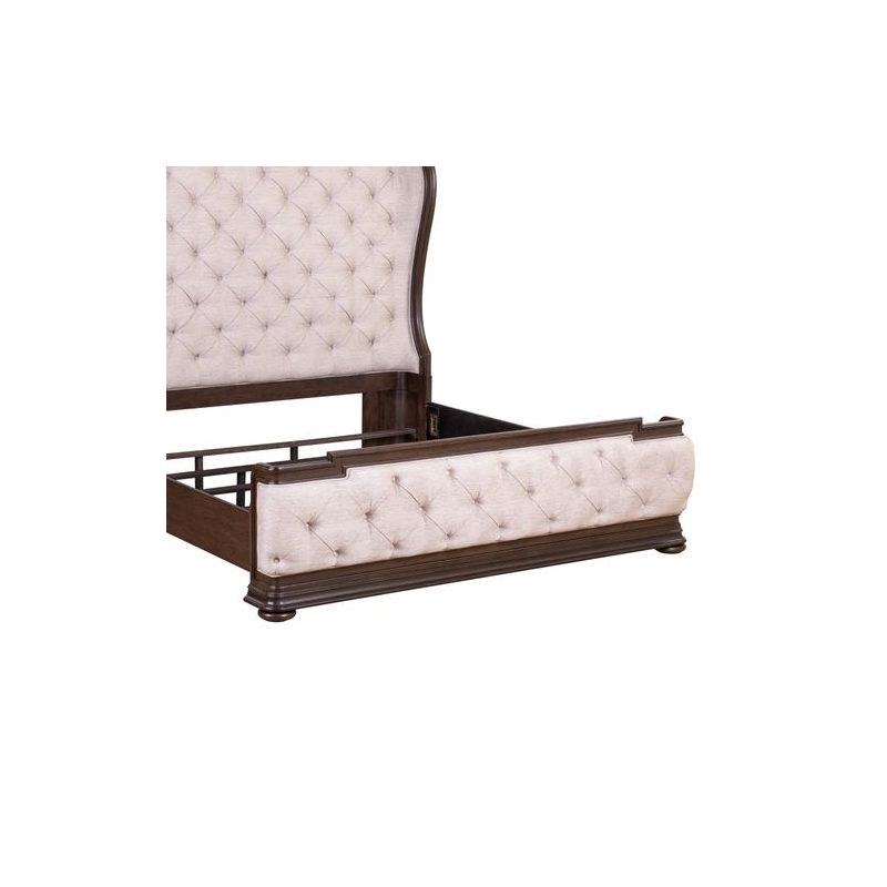 Pemberly Row King Upholstered Shelter Bed with Tufted Panel in Brown Hickory