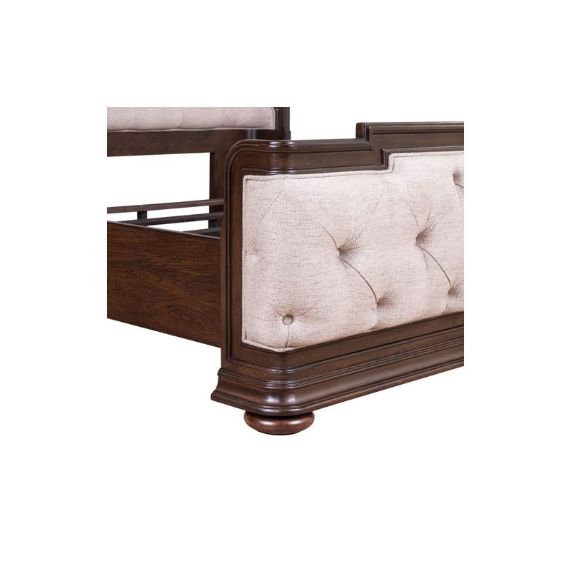 Pemberly Row King Upholstered Shelter Bed with Tufted Panel in Brown Hickory