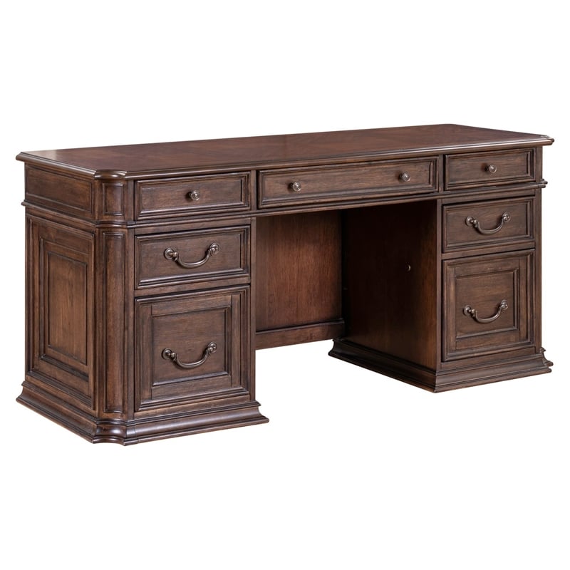 Pemberly Row Jr Executive Credenza Desk with Locking Drawers in Chateau Brown