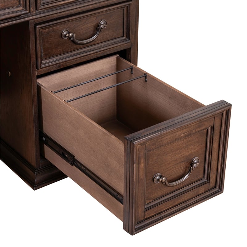 Pemberly Row Jr Executive Credenza Desk with Locking Drawers in Chateau Brown