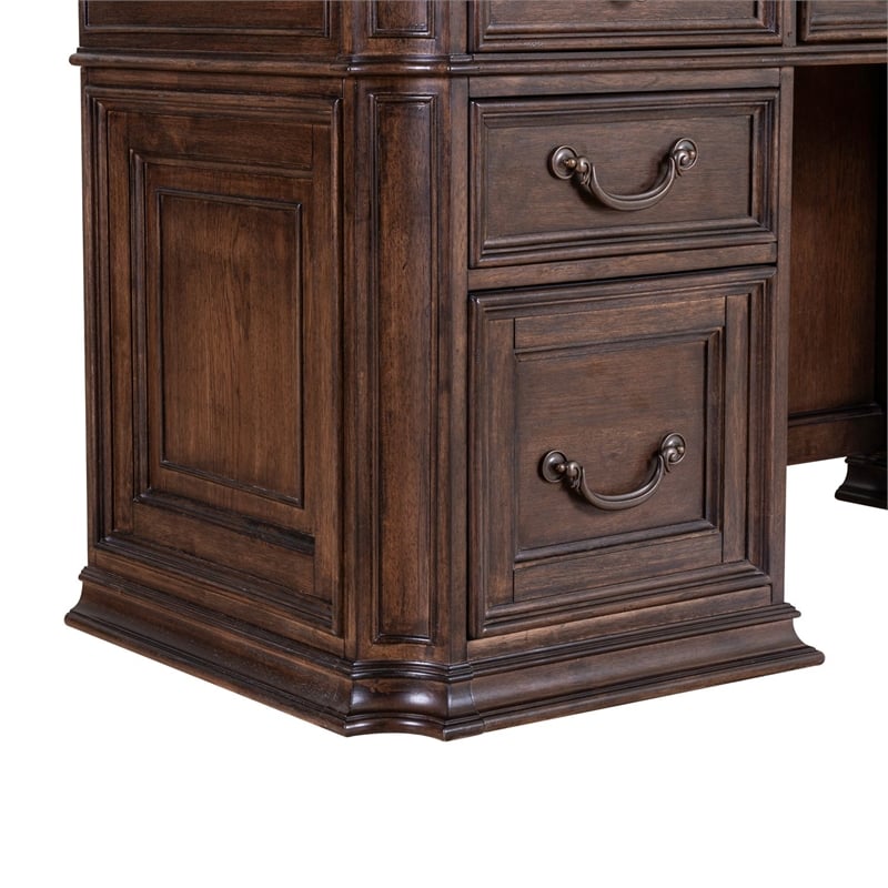 Pemberly Row Jr Executive Credenza Desk with Locking Drawers in Chateau Brown