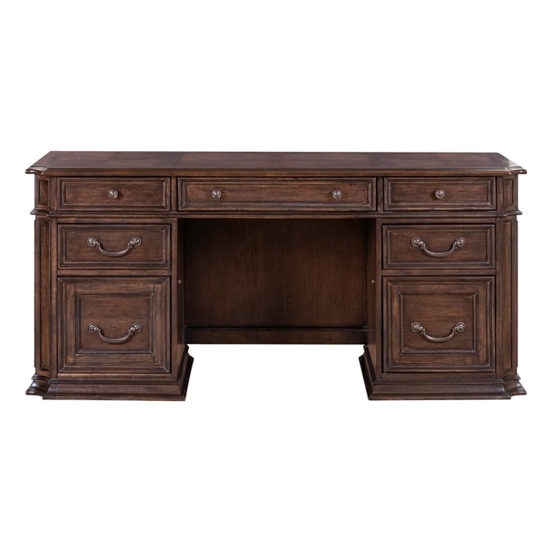 Pemberly Row Jr Executive Credenza Desk with Locking Drawers in Chateau Brown