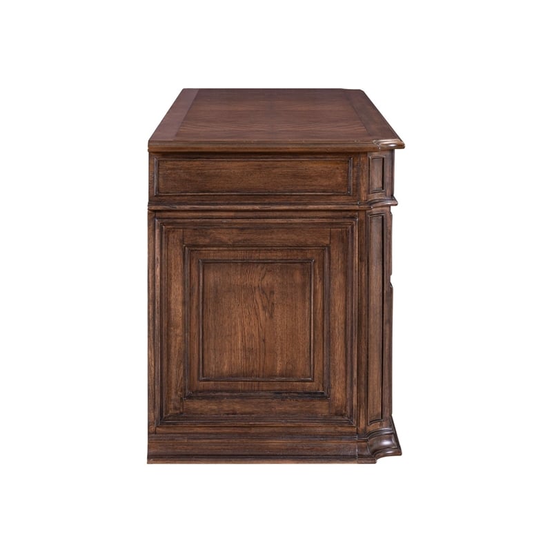 Pemberly Row Jr Executive Credenza Desk with Locking Drawers in Chateau Brown