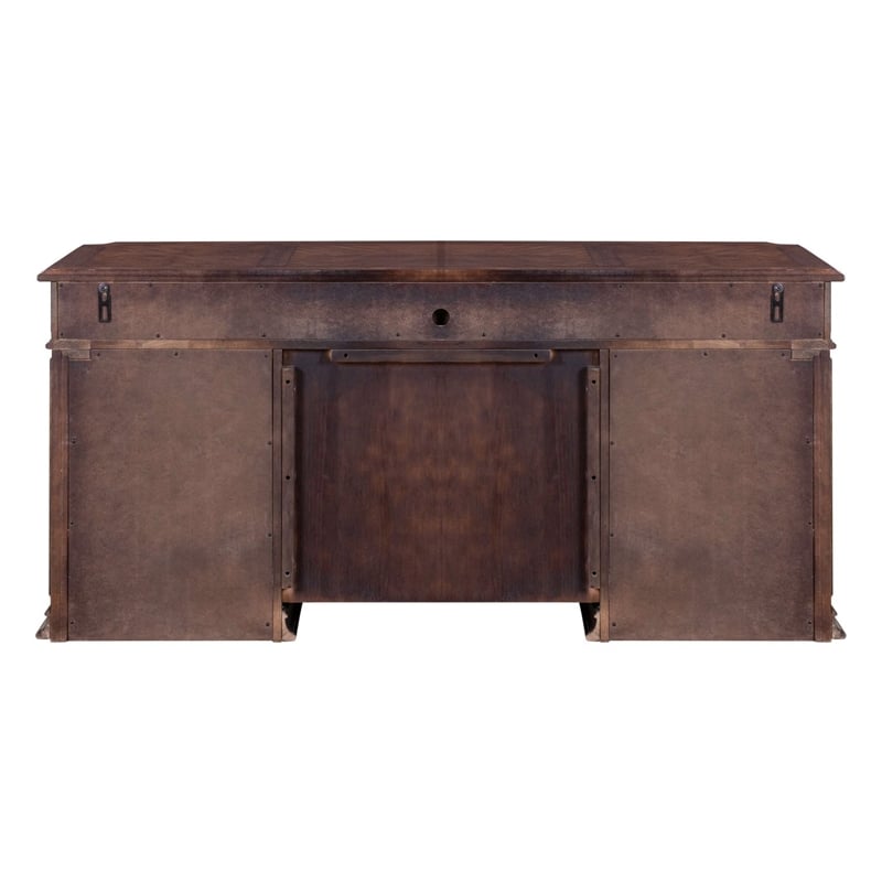 Pemberly Row Jr Executive Credenza Desk with Locking Drawers in Chateau Brown