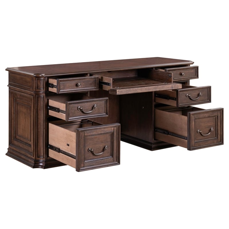 Pemberly Row Jr Executive Credenza Desk with Locking Drawers in Chateau Brown