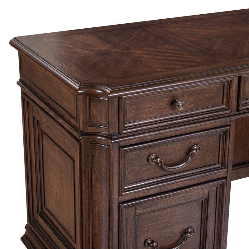 Pemberly Row Jr Executive Credenza Desk with Locking Drawers in Chateau Brown
