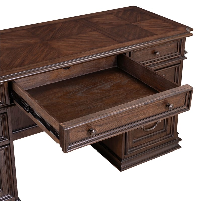 Pemberly Row Jr Executive Credenza Desk with Locking Drawers in Chateau Brown