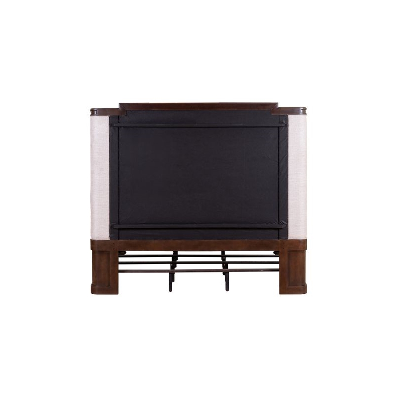 Pemberly Row Queen Upholstered Shelter Bed with Tufted Panel in Brown Hickory