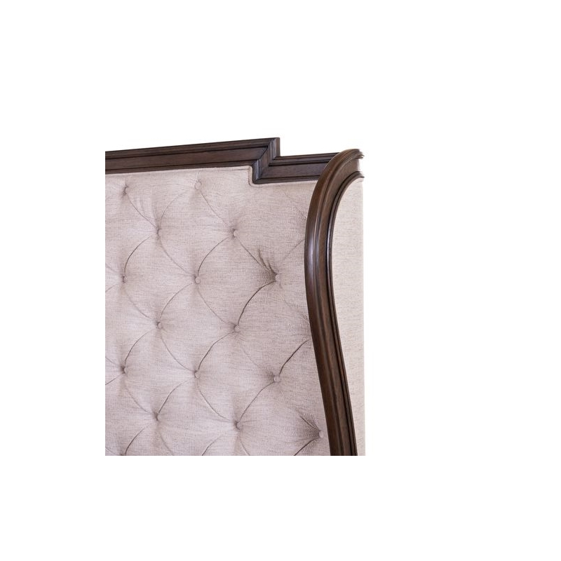 Pemberly Row Queen Upholstered Shelter Bed with Tufted Panel in Brown Hickory