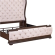 Pemberly Row Queen Upholstered Shelter Bed with Tufted Panel in Brown Hickory