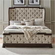 Pemberly Row Queen Upholstered Shelter Bed with Tufted Panel in Brown Hickory