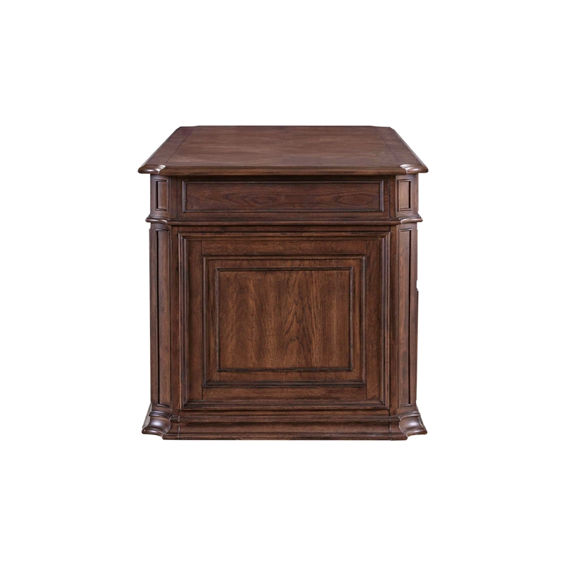 Pemberly Row Jr Executive Desk with Locking Drawers in Chateau Brown Hickory
