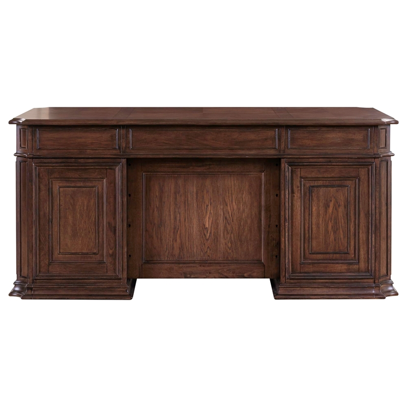 Pemberly Row Jr Executive Desk with Locking Drawers in Chateau Brown Hickory
