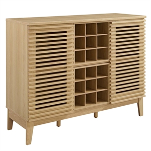 Pemberly Row Bar Cabinet with Wine Rack in Oak Wood Finish